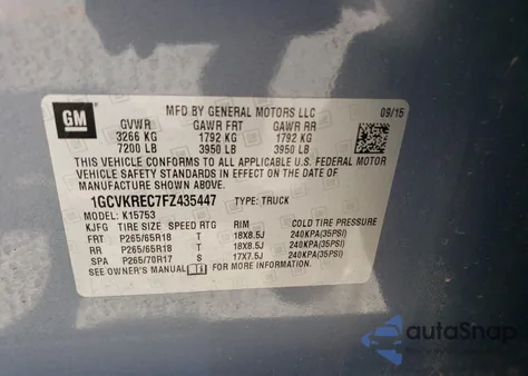 2015 Chevrolet Silverado K1500 Lt from USA, damaged, VIN 1GCVKREC7FZ435447